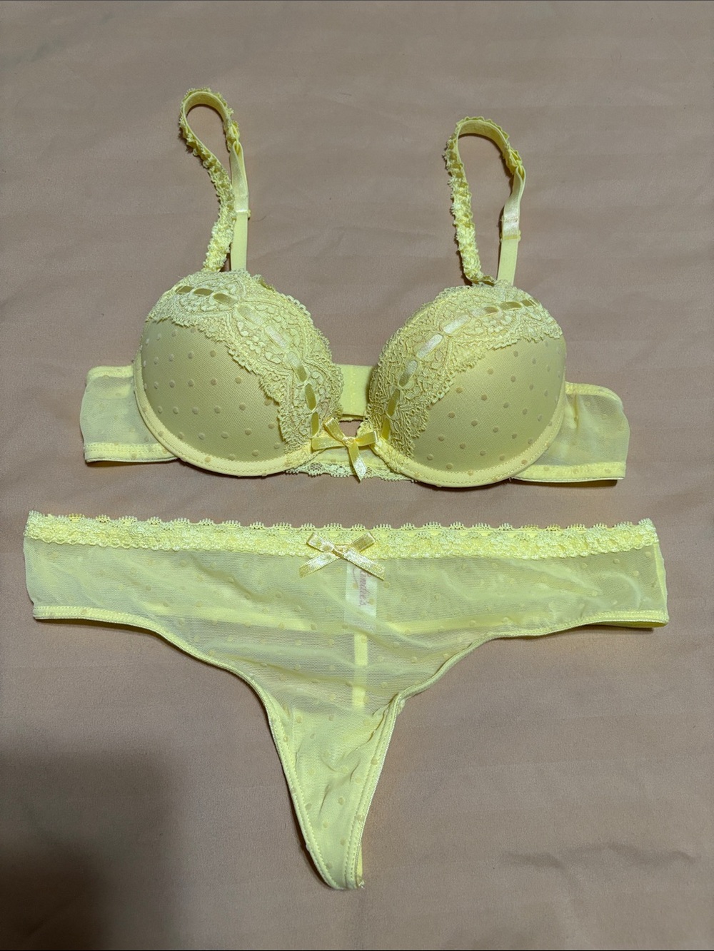 Candie's Lemon Lace & Mesh Push-Up Bra and Thong Set